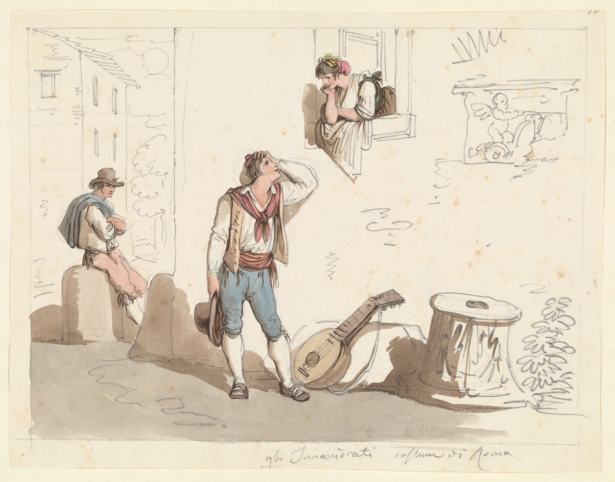A serenata, estudo para trajes e costumes romanos de Bartolomeo Pinelli