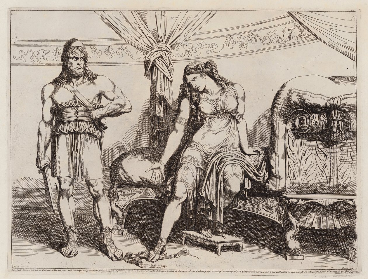 O eunuco Báquides enviado por Mitrídates VI do Ponto à sua mulher Mónima (gravura) de Bartolomeo Pinelli