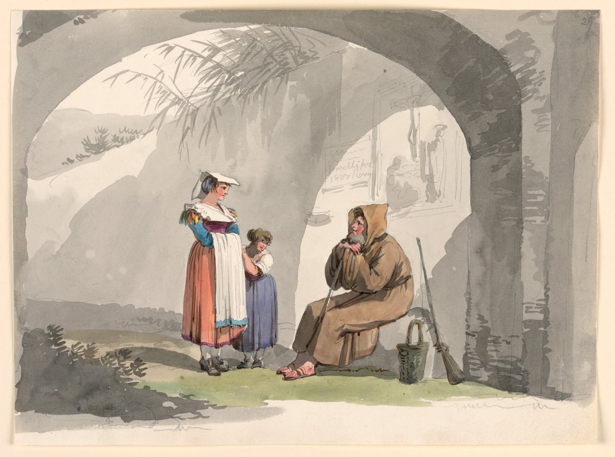 Duas garotas de Frascati visitam um eremita de Bartolomeo Pinelli
