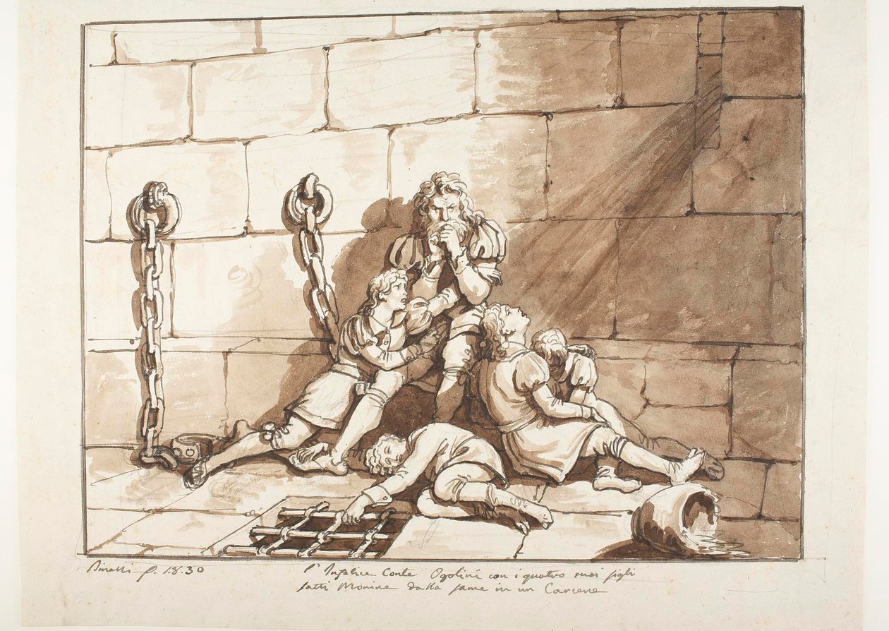 Ugolini della Gherardesca e os seus filhos na Torre da Fome de Bartolomeo Pinelli