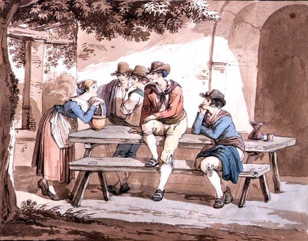 Debaixo da Pérgola (aguarela sobre lápis sobre papel) de Bartolomeo Pinelli