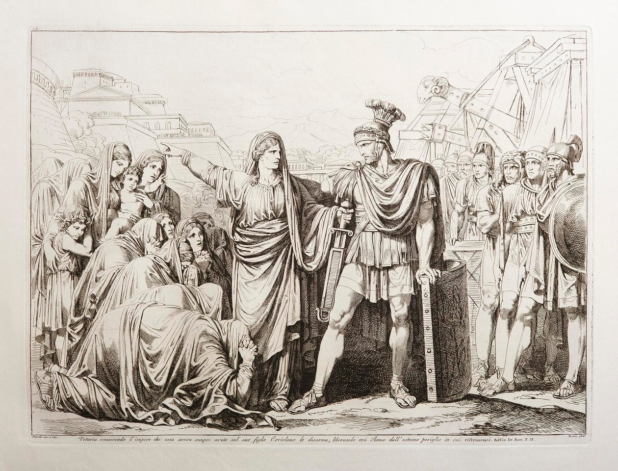 Vetúria desarma o seu filho Coriolano, libertando Roma de um grande perigo de Bartolomeo Pinelli