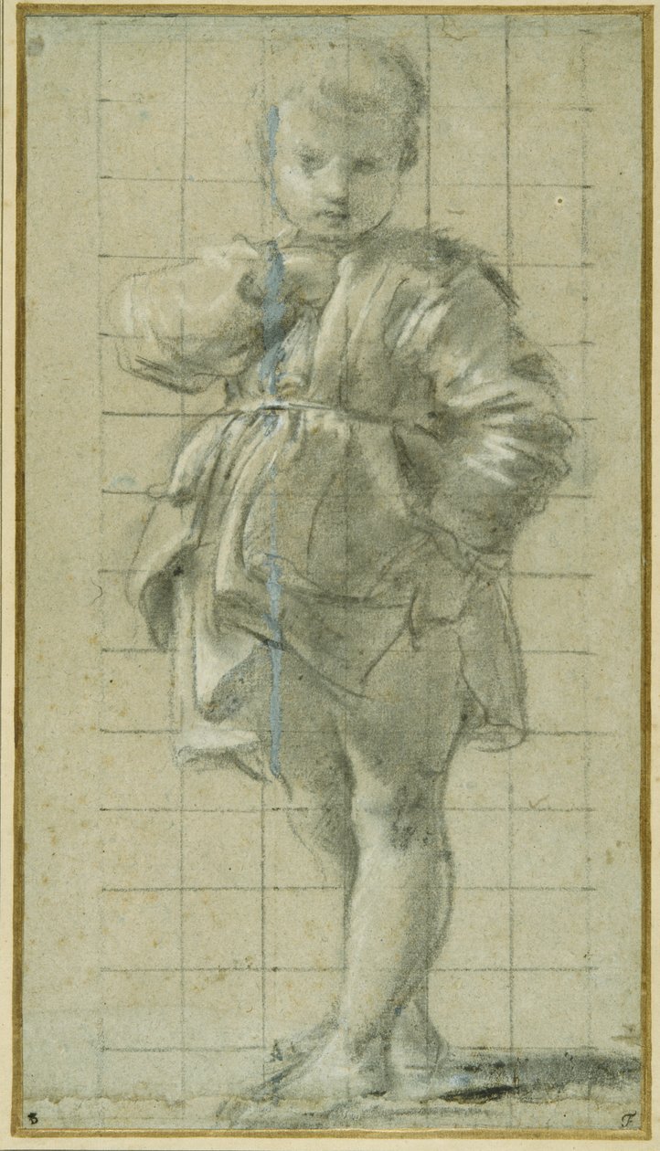 Um menino de pé (giz preto na carta azzurra) de Bartolomeo Schedoni