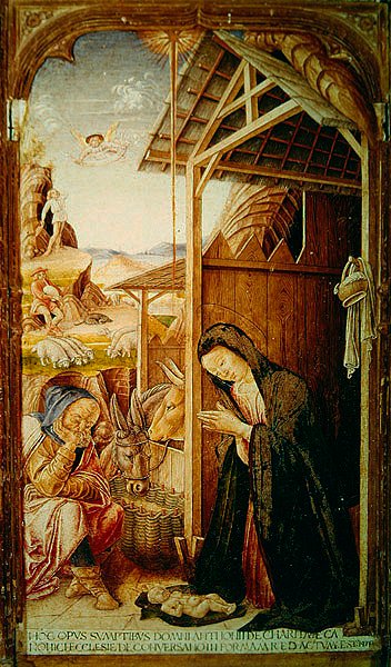 Presépio, painel central de um conversano polyptch, 1475 (tempera no painel) de Bartolomeo Vivarini