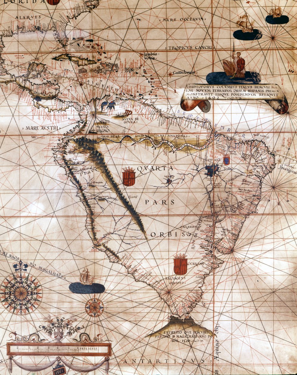 Mapa da América do Sul. Portulano de Bartolomeu Velho de Bartolomeu Velho