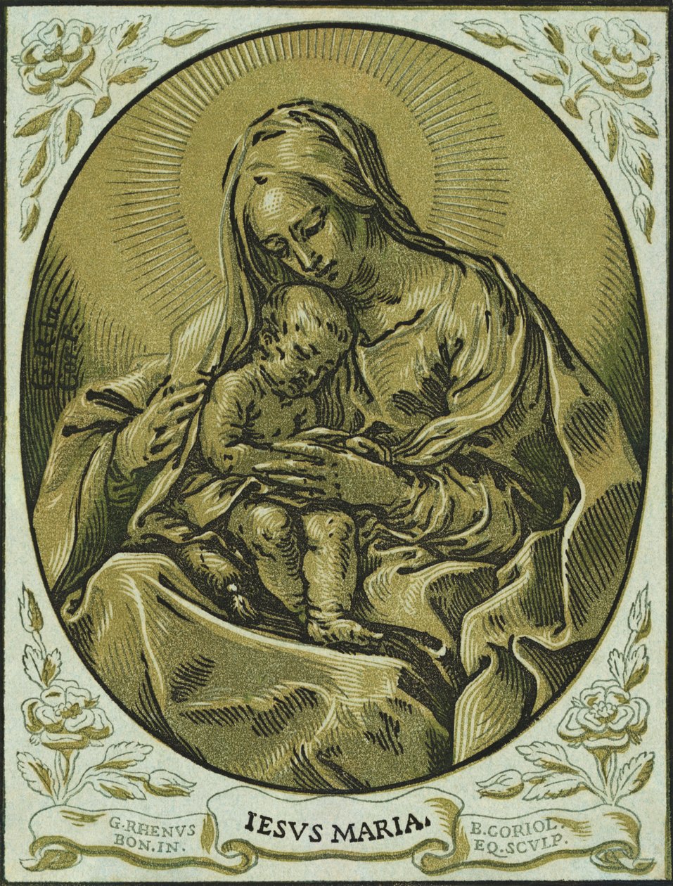 Madonna e criança, xilogravura de claro-escuro, por Bartolommeo Coriolano de Bartolommeo Coriolano