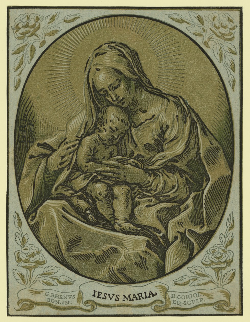 Madonna e criança, xilogravura de claro-escuro, por Bartolommeo Coriolano de Bartolommeo Coriolano