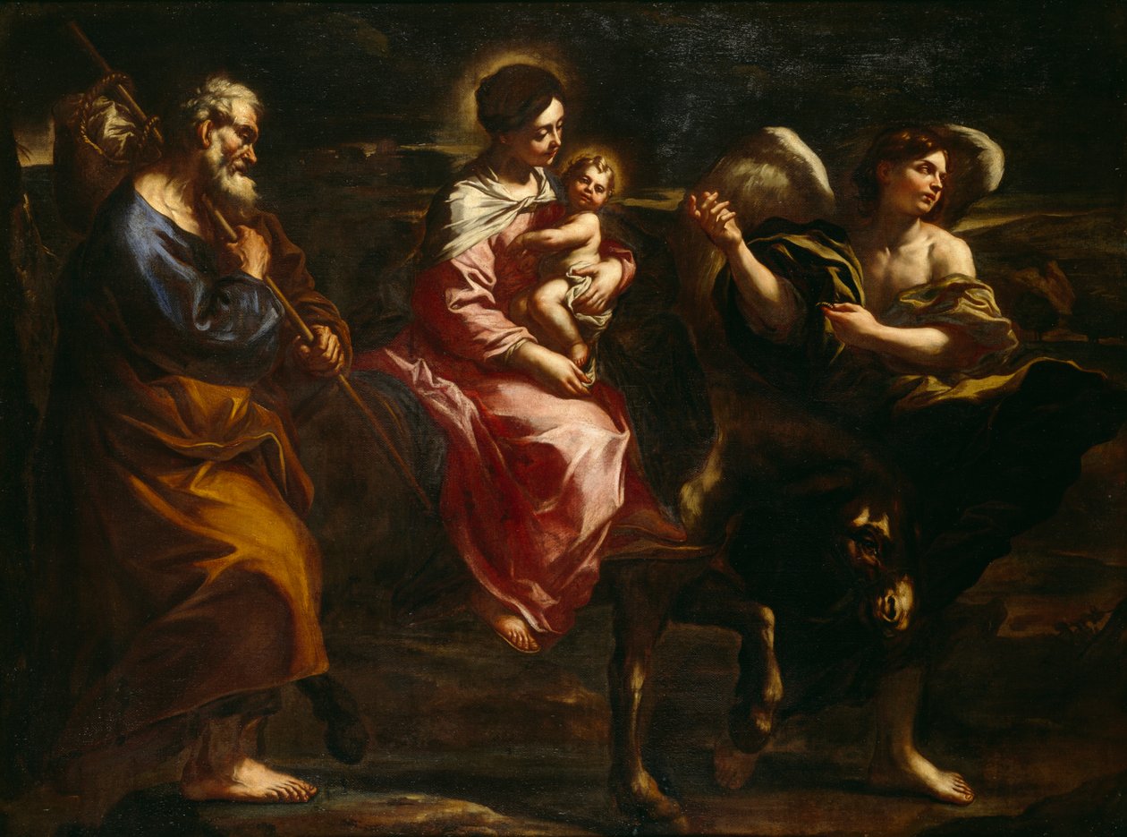 O Voo para o Egipto (óleo sobre tela) de Bartolommeo Biscaino