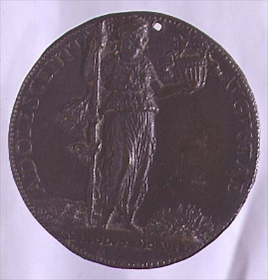 Medalha de retrato representando uma figura feminina segurando uma vara (bronze) (para o verso ver 96845) de Bartolommeo Melioli