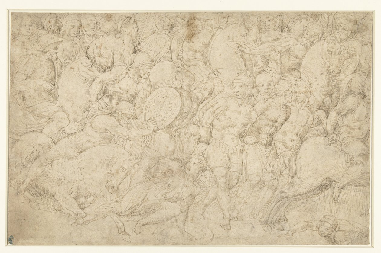 Luta entre a cavalaria e os soldados a pé e afastar os prisioneiros de Bartolommeo Neroni (attributed to)