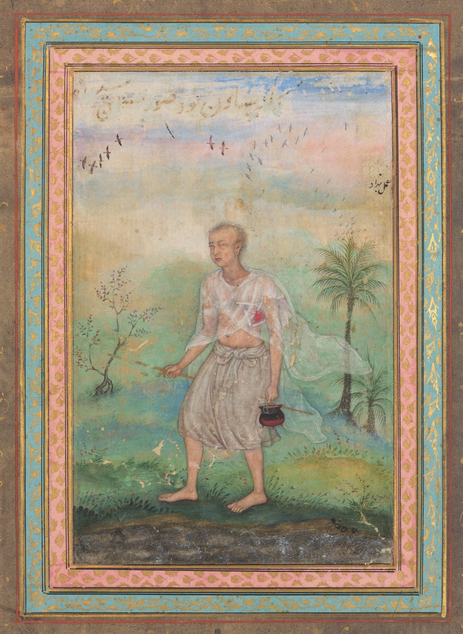 Jain asceta caminhando ao longo de um rio de Basavana