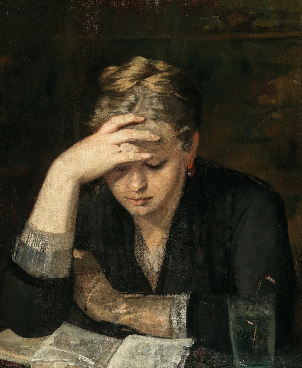 O retrato do leitor de Dina Babanina, uma prima da artista. de Bashkirtseva
