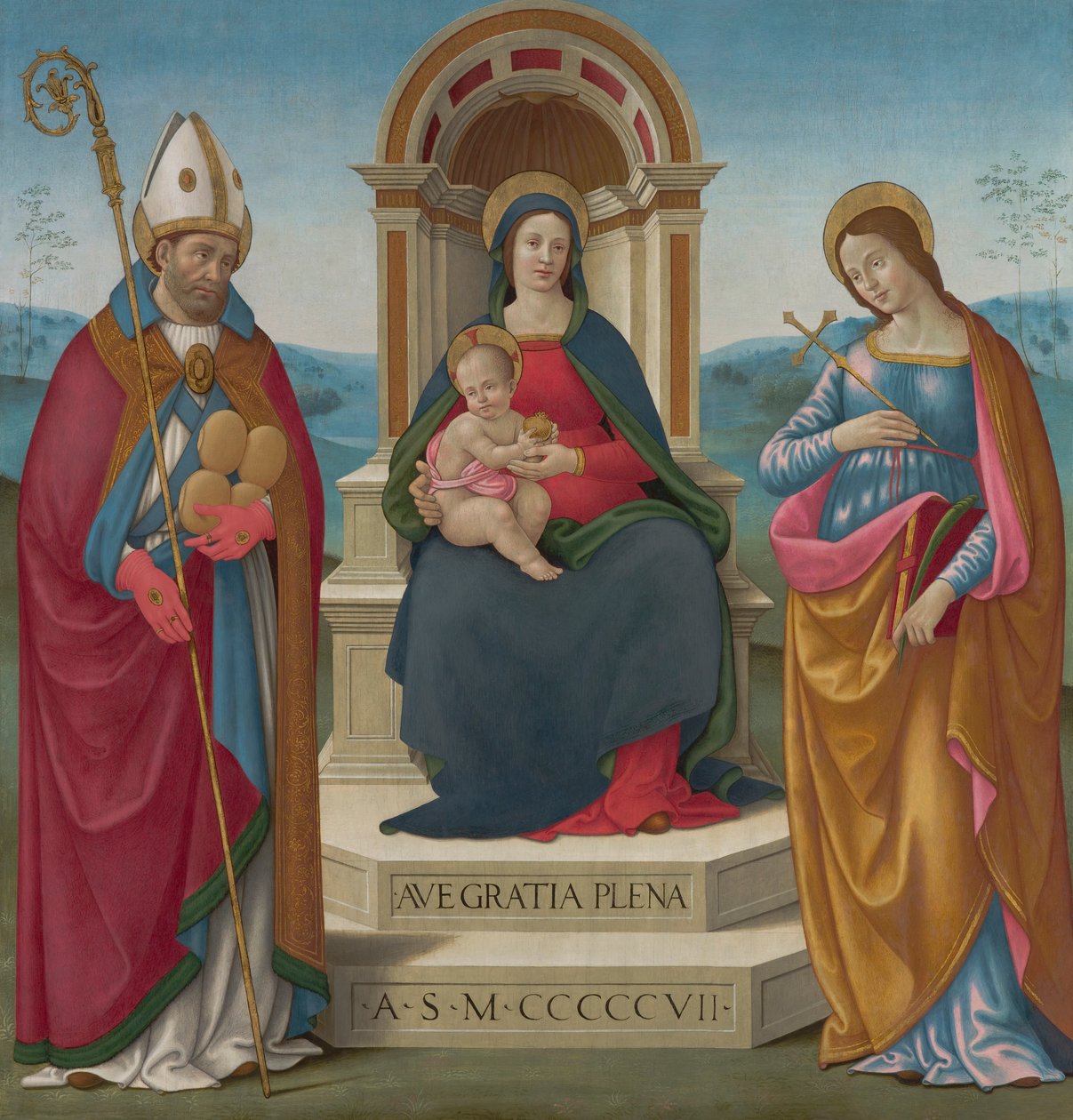 Madonna e Criança com São Justus de Volterra e Santa Margarida de Antioquia de Bastiano Mainardi