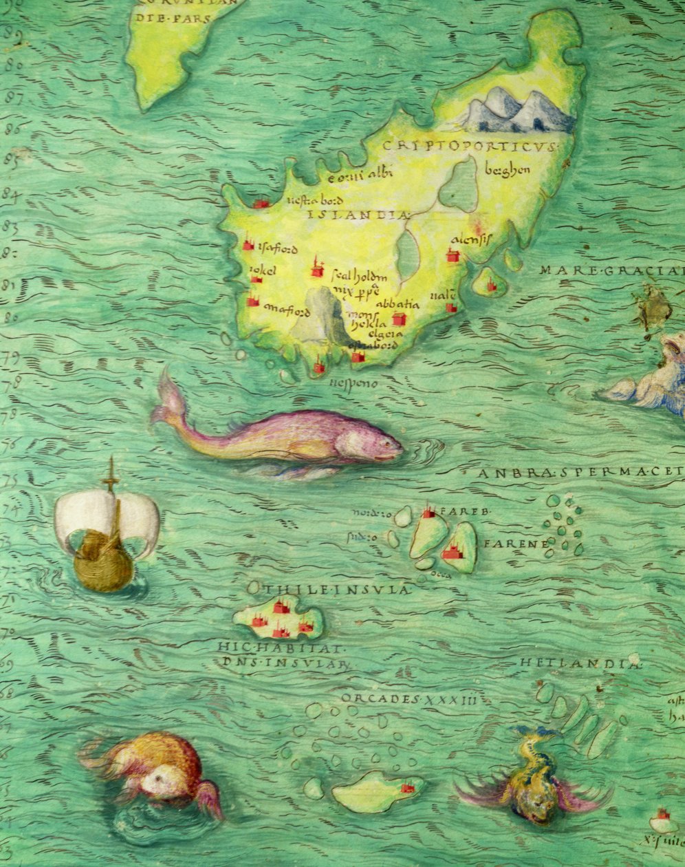 Islândia, de um Atlas do Mundo em 33 mapas, Veneza, 1º de setembro de 1553 (tinta em velino) (detalhe de 330951) de Battista Agnese