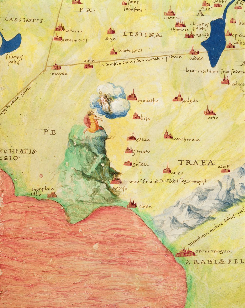 Monte Sinai e o Mar Vermelho, de um Atlas do mundo em 33 mapas, Veneza, 1º de setembro de 1553 (tinta em velino) (detalhe de 330963) de Battista Agnese