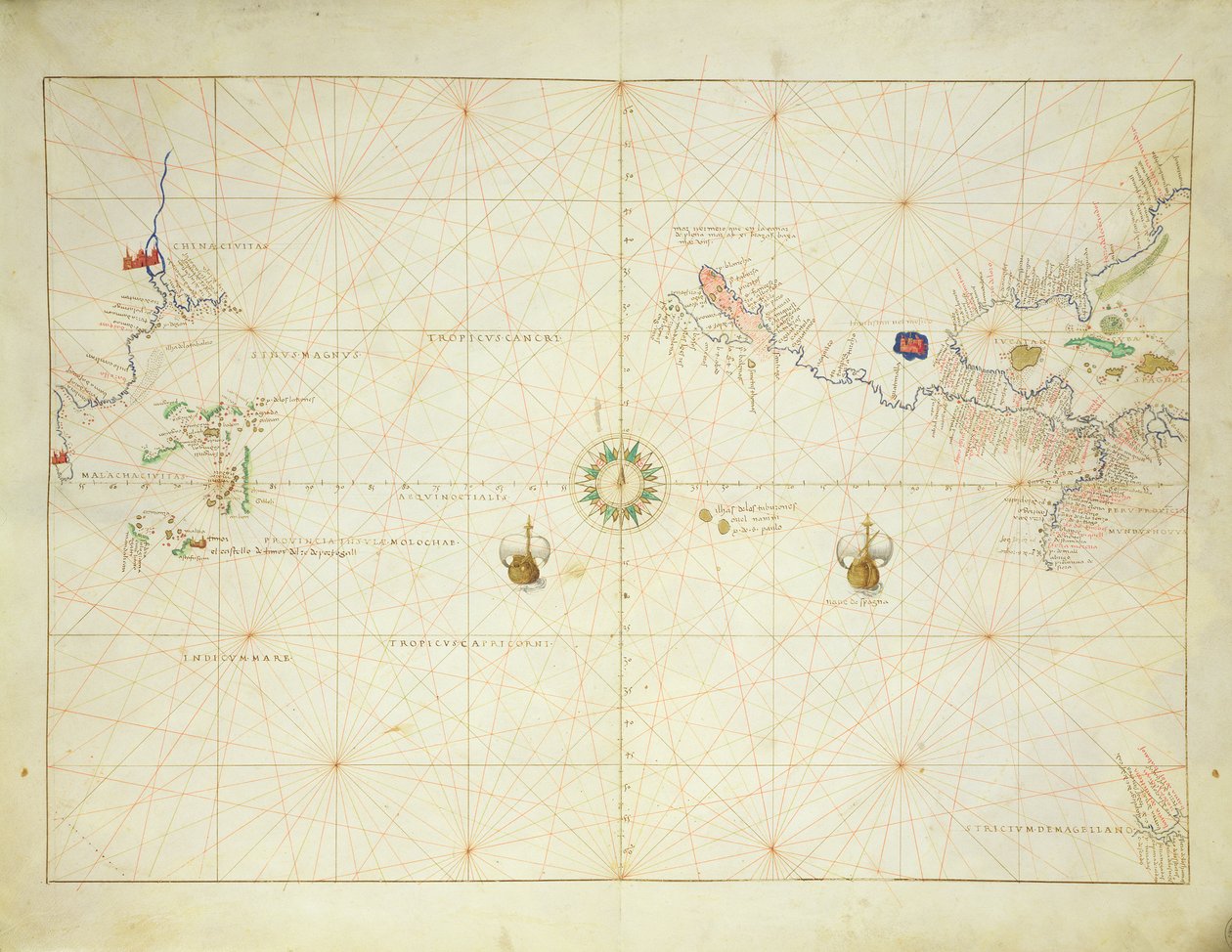 O Oceano Pacífico, de um Atlas do Mundo em 33 Mapas, Veneza, 1º de setembro de 1553 (tinta em pergaminho) (ver também 330962) de Battista Agnese