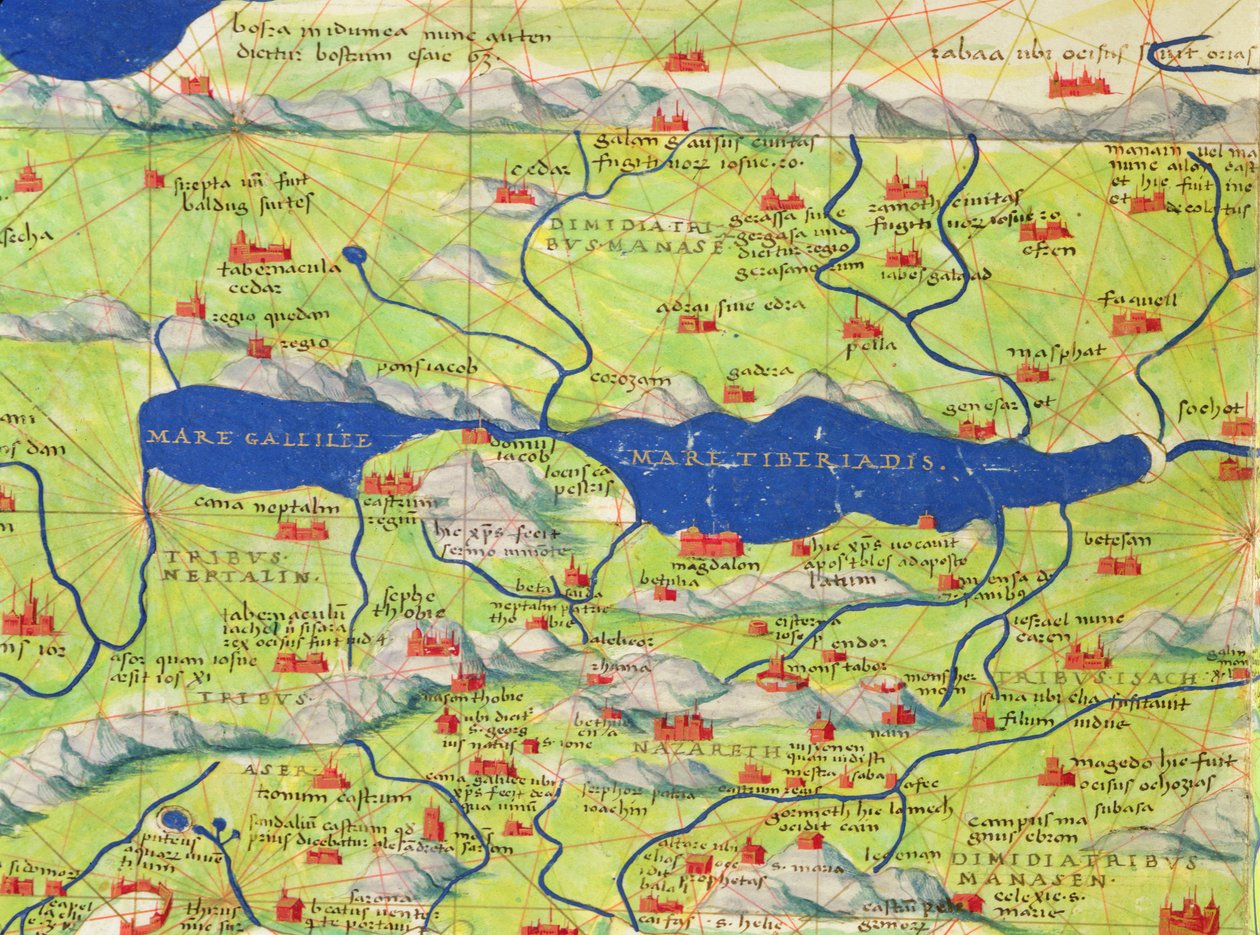 O Mar da Galiléia, de um Atlas do Mundo em 33 Mapas, Veneza, 1º de setembro de 1553 (tinta em pergaminho) (detalhe de 330966) de Battista Agnese