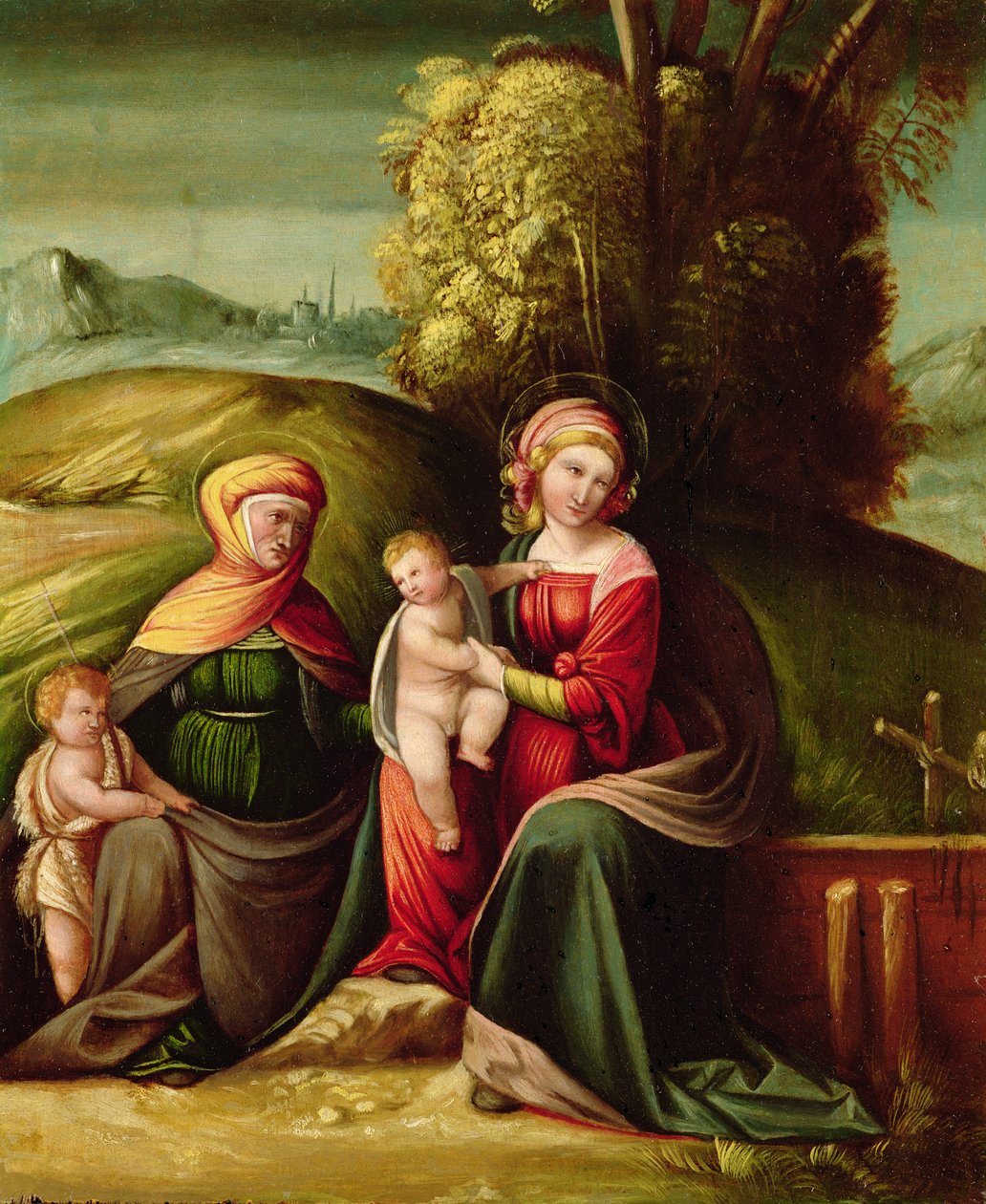 A Virgem e o Menino com Santa Isabel e São João em uma paisagem de Battista Dossi