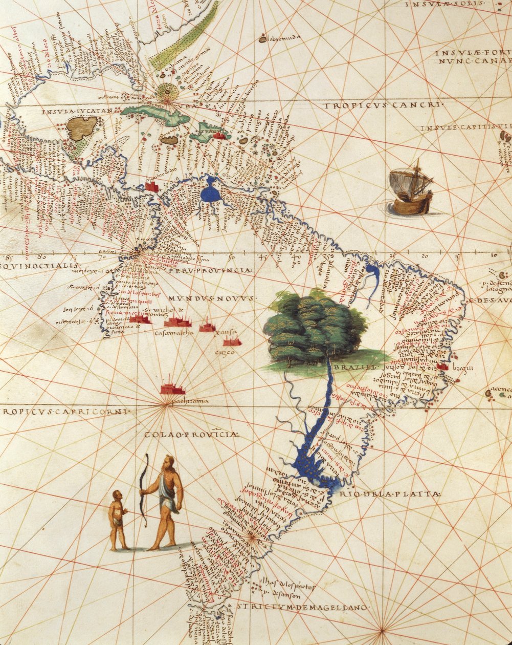 África, Europa e parte das Américas: América Central e Brasil, a partir do Atlas do Mundo em trinta e três mapas, por Battista Agnese de Battista Agnese