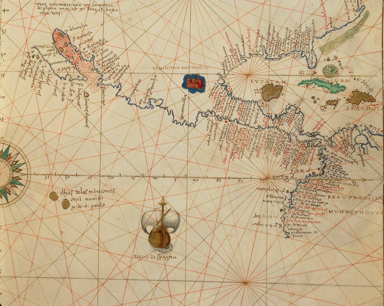 África, Europa e parte das Américas: América Central, a partir do Atlas do Mundo em trinta e três mapas, por Battista Agnese de Battista Agnese