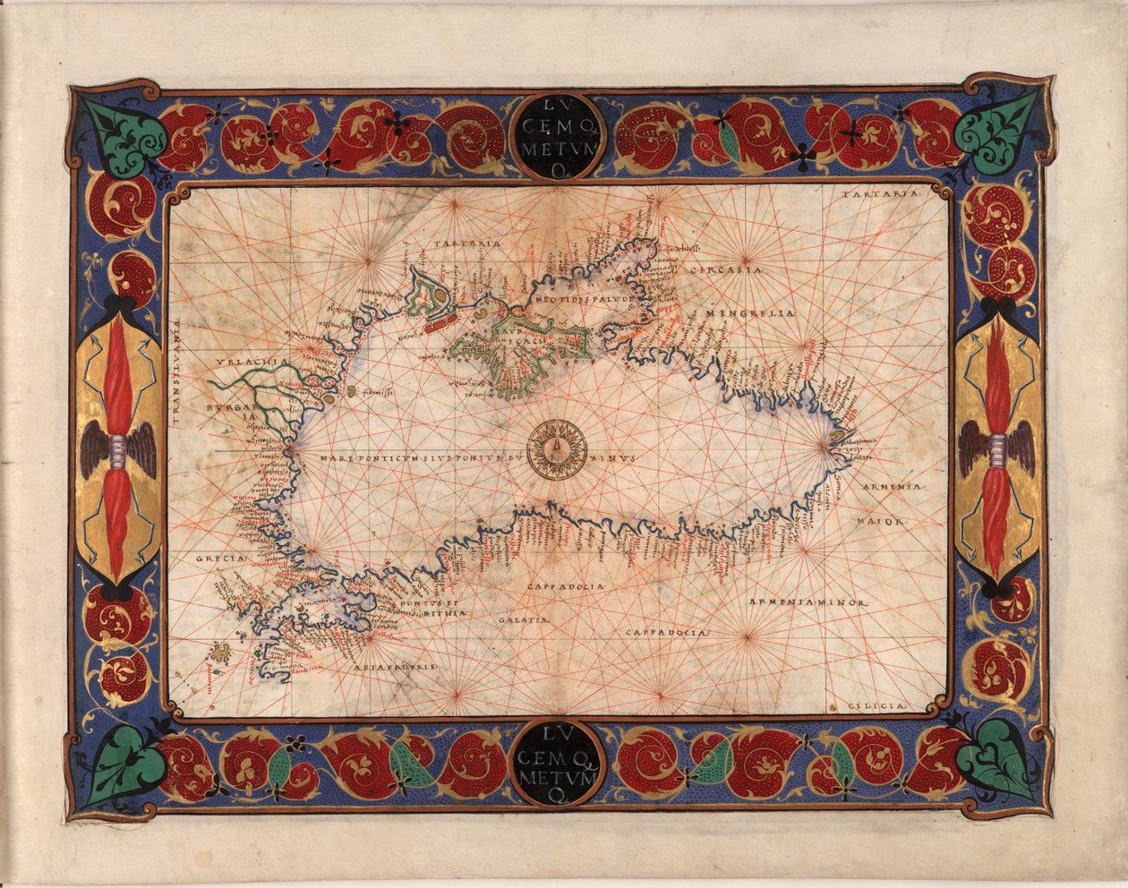 Mapa do Mar Negro, incluindo parte da atual Romênia, Bulgária, Turquia, Ucrânia e Rússia, c de Battista Agnese