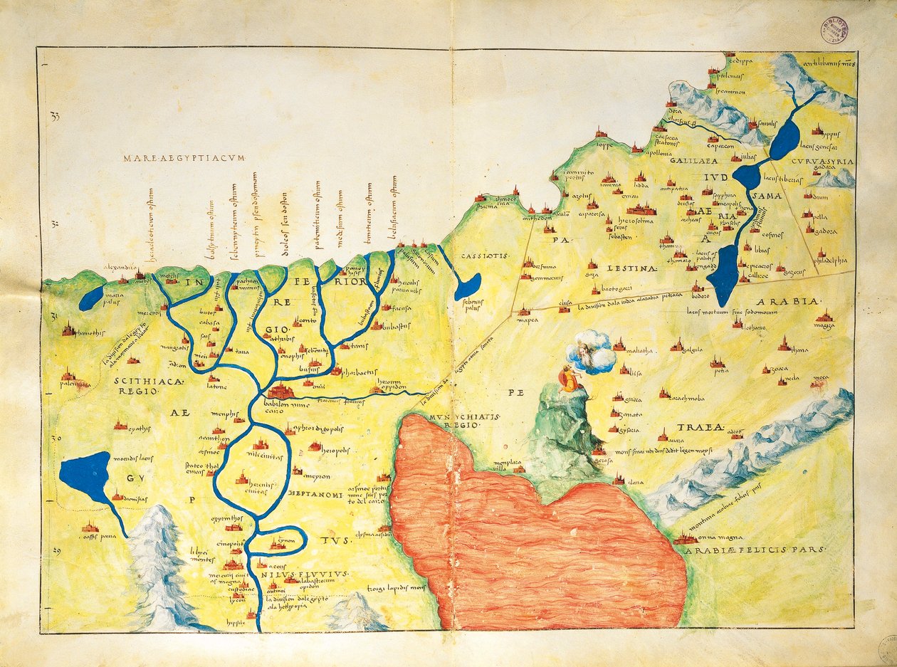 Delta do Rio Nilo, Mar Vermelho e Monte Sinai, do Atlas do Mundo em trinta e três Mapas, de Battista Agnese de Battista Agnese