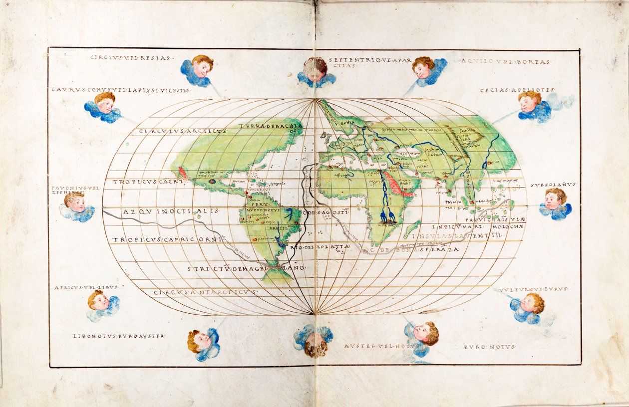Planisfério oval do mundo mostrando o trajeto de Magalhães de Battista Agnese