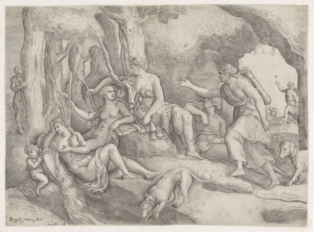 Diana e as suas ninfas de Battista Franco