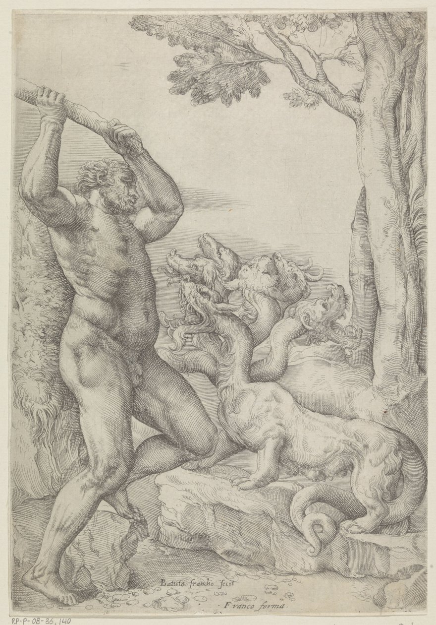 Hércules em batalha com a Hidra de Lerna de Battista Franco