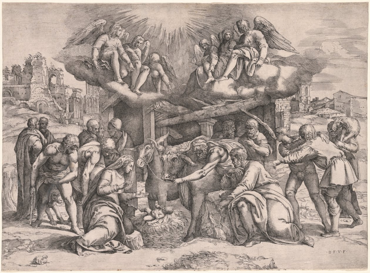 A Adoração dos Pastores, c. 1552 de Battista Franco