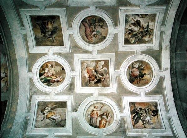 Vista do cofre, do tecto da Capela Grimani (fresco) de Battista Franco