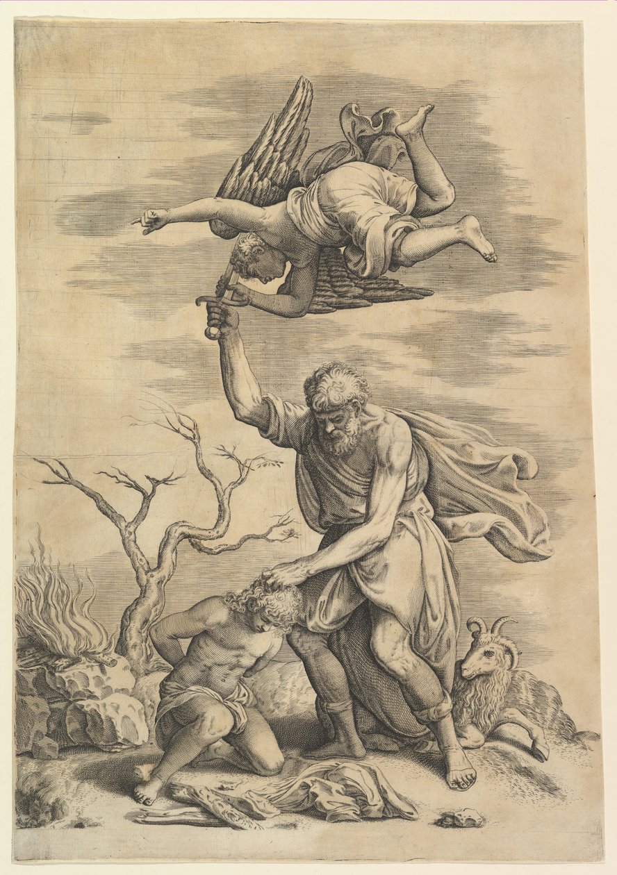 O anjo que sustenta o braço de Abraão. de Battista Franco Veneziano