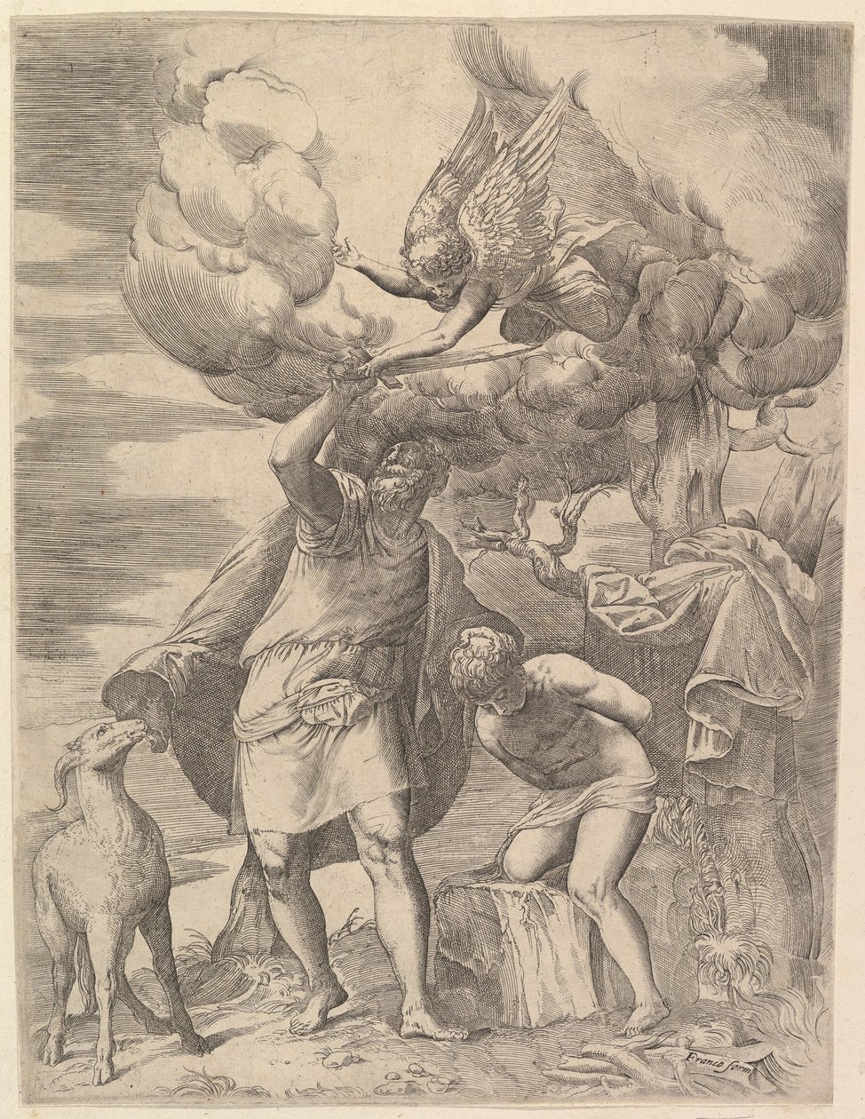 O anjo que fica no braço de Abraão, depois de 1552. de Battista Franco Veneziano