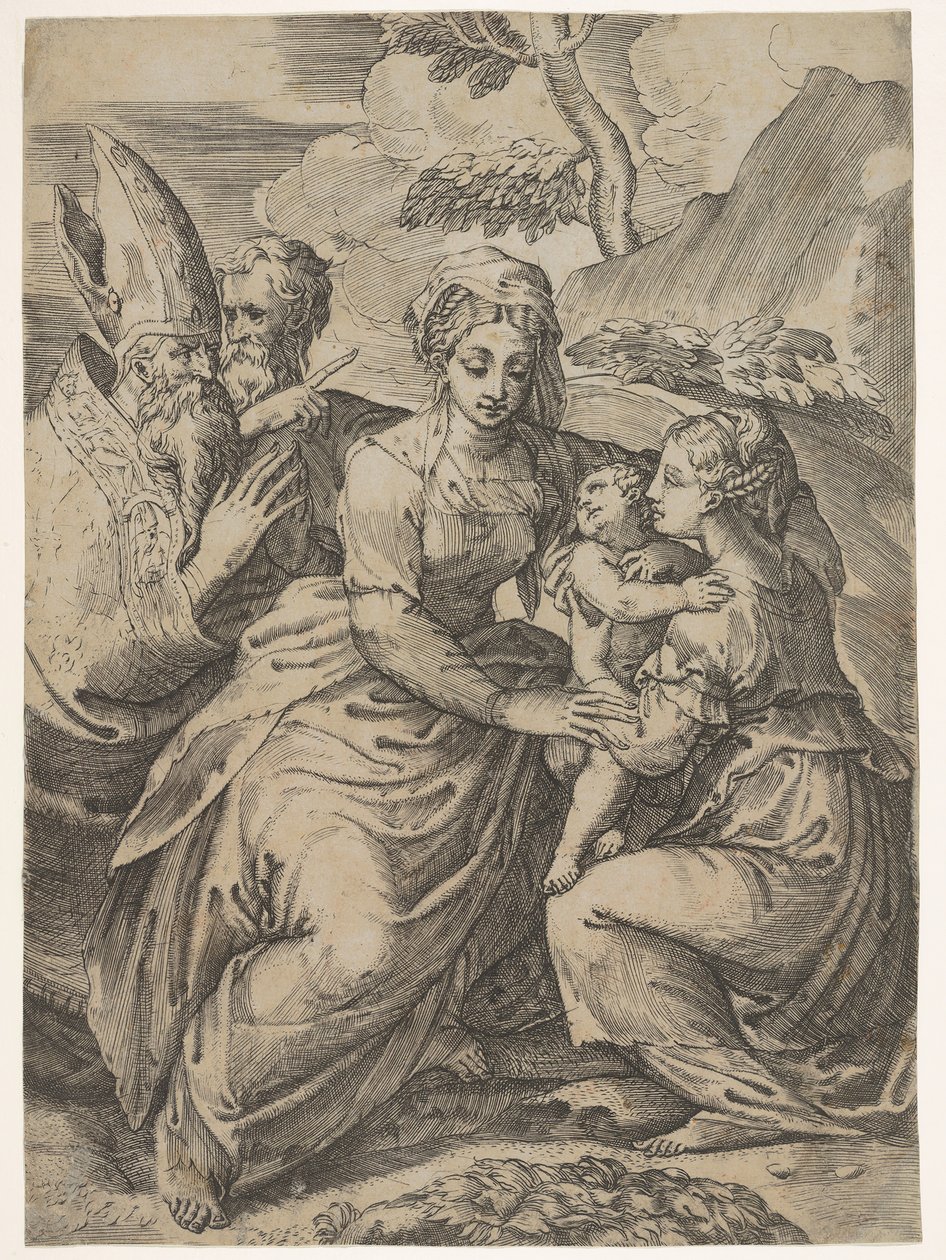 Madona e Menino com Santos depois de Parmigianino. de Battista del Moro
