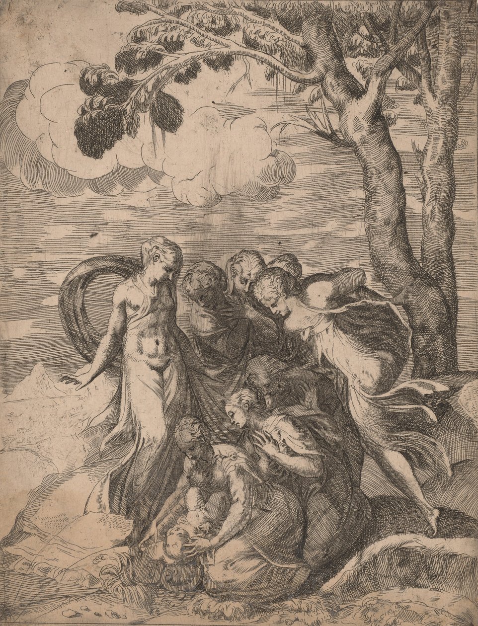 A descoberta de Moisés, década de 1540. de Battista del Moro