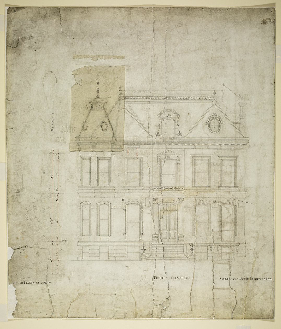 Casa Peter Schuttler II, Chicago, Illinois, alçado frontal de Bauer and Loebnitz