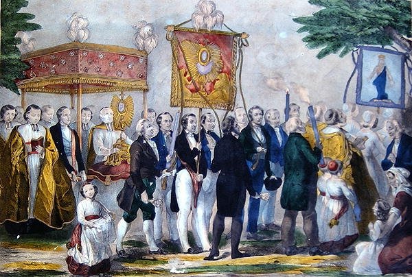 Procissão da Confraria dos Três Santos Sacramentos. início do século XIX (cor litho) de Bautz Bautz