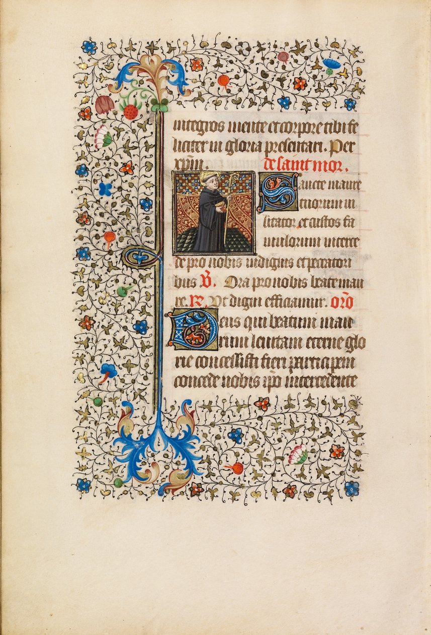 Abade Maurus com um bastão e um livro, c.1440-50 (têmpera, folha de ouro, tinta e tinta sobre pergaminho) de Bedford Master Workshop
