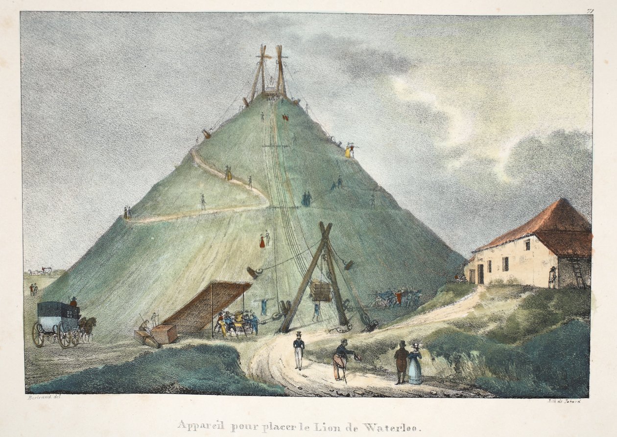 Aparelho para colocar o leão de Waterloo, c.1895 (photochrom) de Belgian School