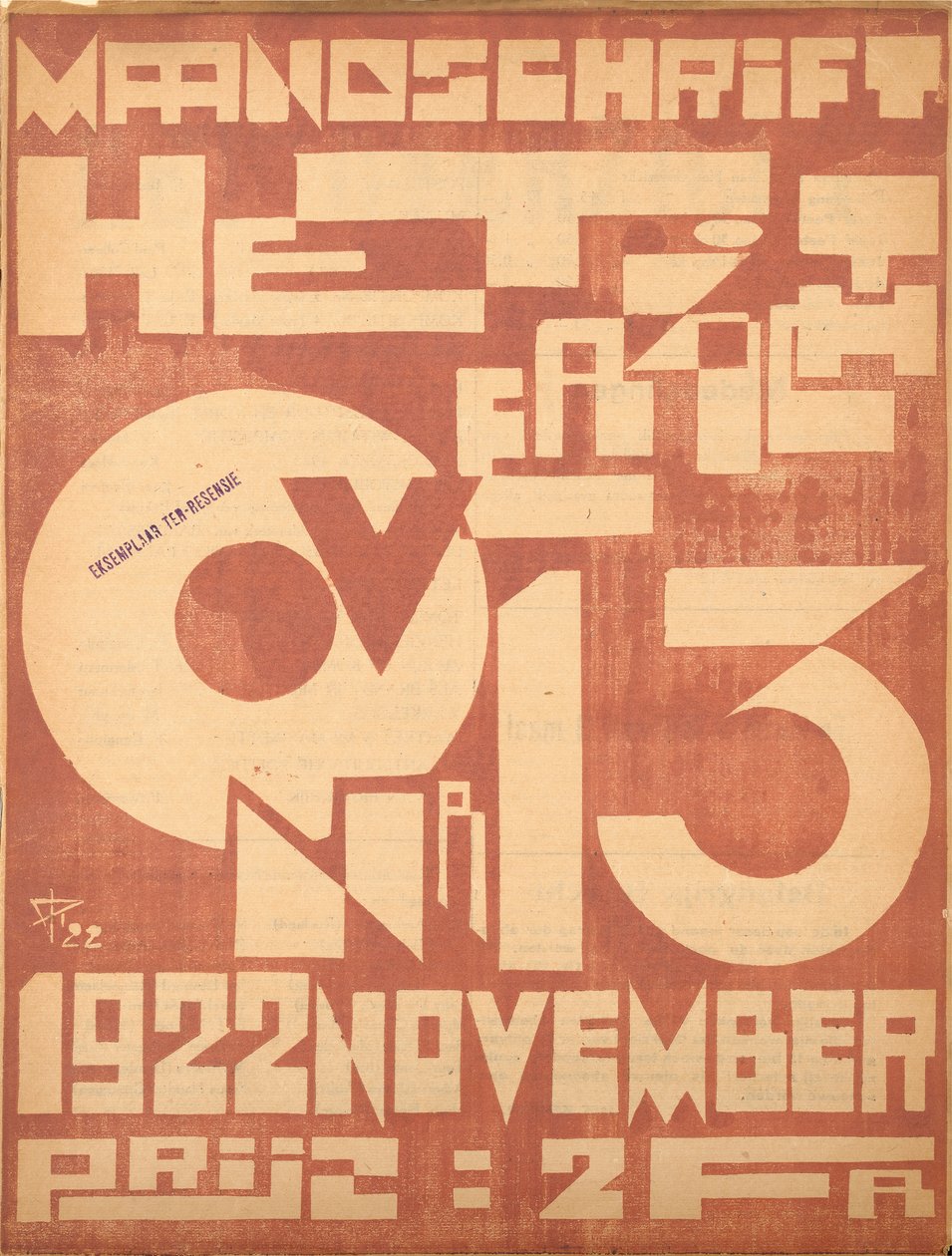 Capa da edição de novembro de 1922 da revista "Hetoverzicht", 1922 de Belgian School