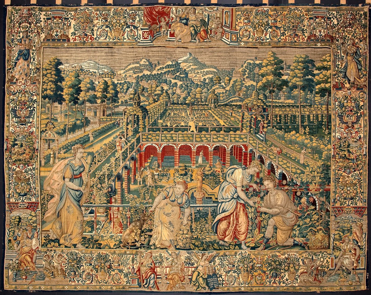 Cena de colheita de frutos. Tapeçaria das manufacturas de Bruxelas. Século XVI Genes, Musei di Strada Nuova de Belgian School