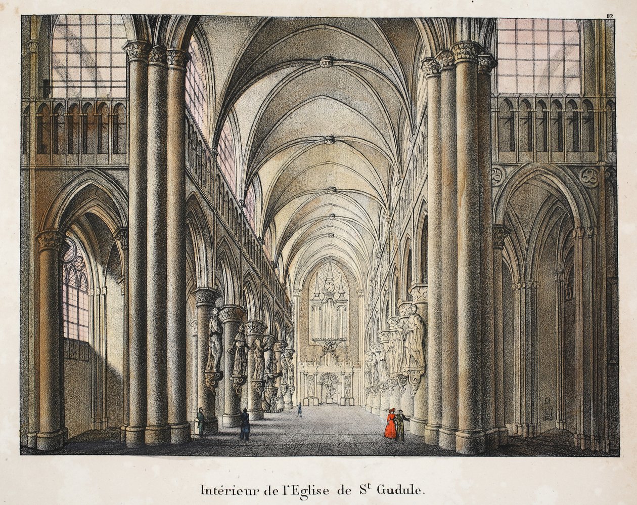 Interior da igreja de St Gudule, c.1895 (photochrom) de Belgian School