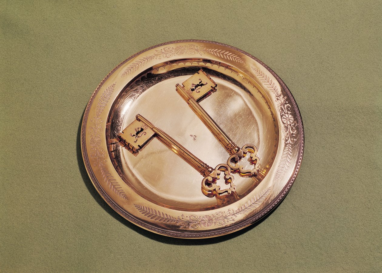Chaves de Gante em um prato (prata e metal dourado) de Belgian School