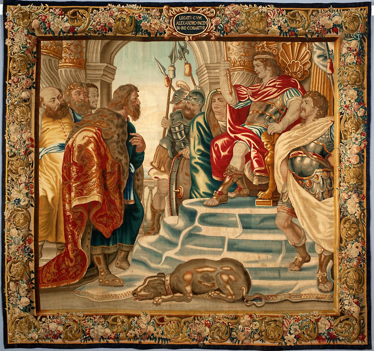 O rei Alexandre, o Grande, recebe uma delegação de Atenas. Tapeçaria fabricada nas manufacturas de Bruxelas. Século XVI Genes, Musei di Strada Nuova de Belgian School
