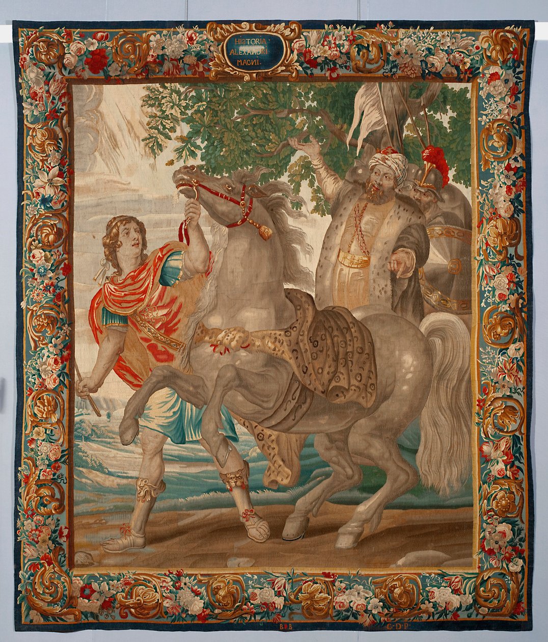 O rei Alexandre, o Grande, domina o cavalo Bucéfalo. Tapeçaria fabricada nas manufacturas de Bruxelas. Século XVI Genes, Musei di Strada Nuova de Belgian School