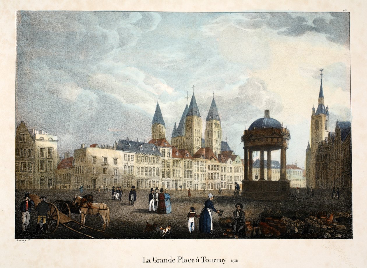 A Grand Place em Tournay, 1816, c.1895 (photochrom) de Belgian School