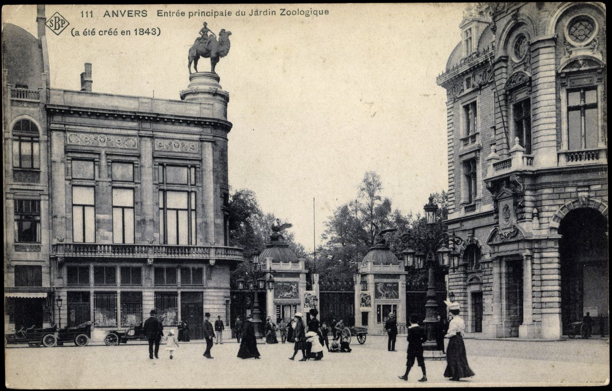 Entrada principal do zoológico de Antuérpia, c.1911 de Belgian School