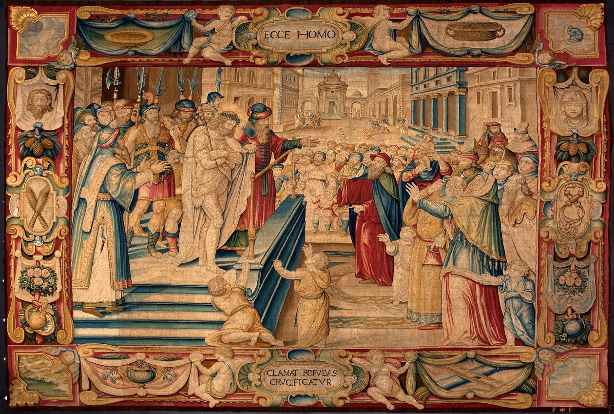 Paixão de Cristo: Jesus está presente para a multidão. Tapeçaria feita nas fábricas de Bruxelas. Genes do século XVI, Musei di Strada Nuova de Belgian School