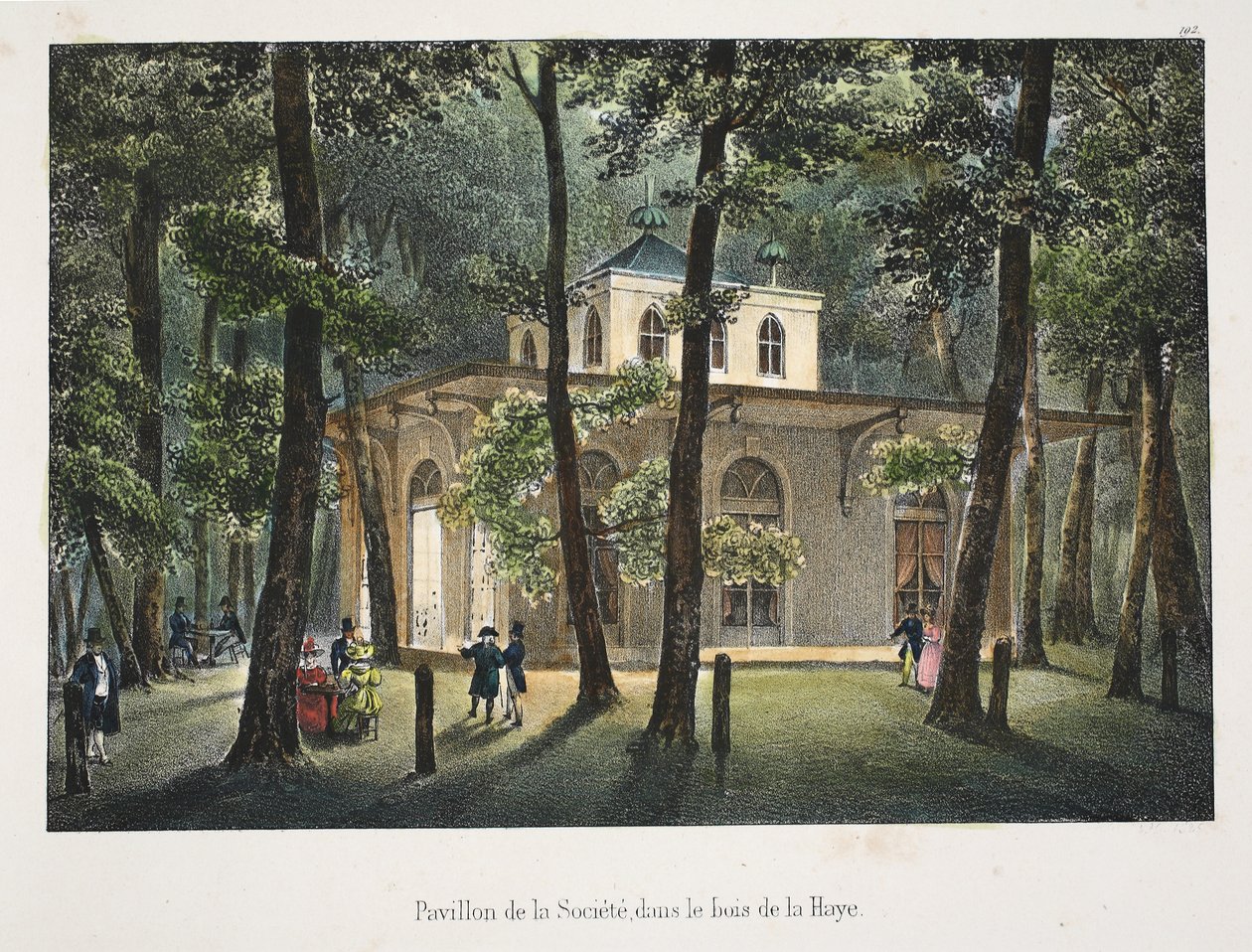 Pavilhão da Sociedade, no bosque de Haia, c.1895 (fotochrom) de Belgian School