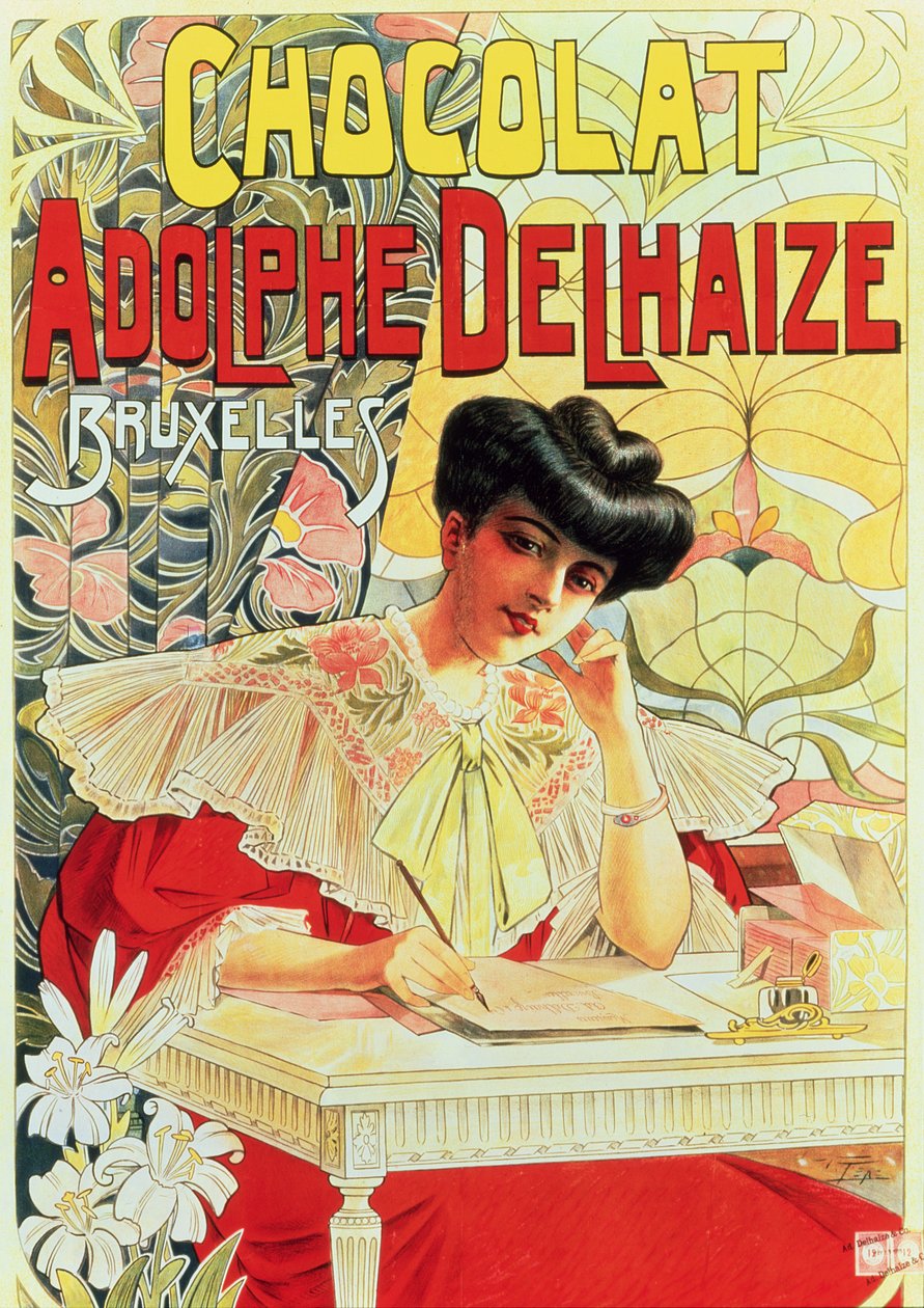 Poster publicidade Adolphe Delhaize Chocolate, c.1900 de Belgian School